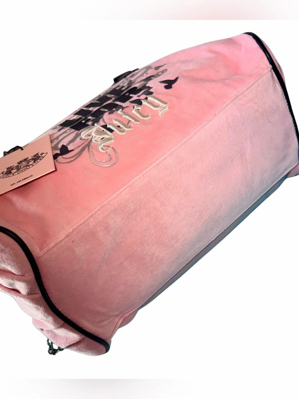 Juicy Couture Pink Velour Live for Juicy Crown Logo Satchel Bag